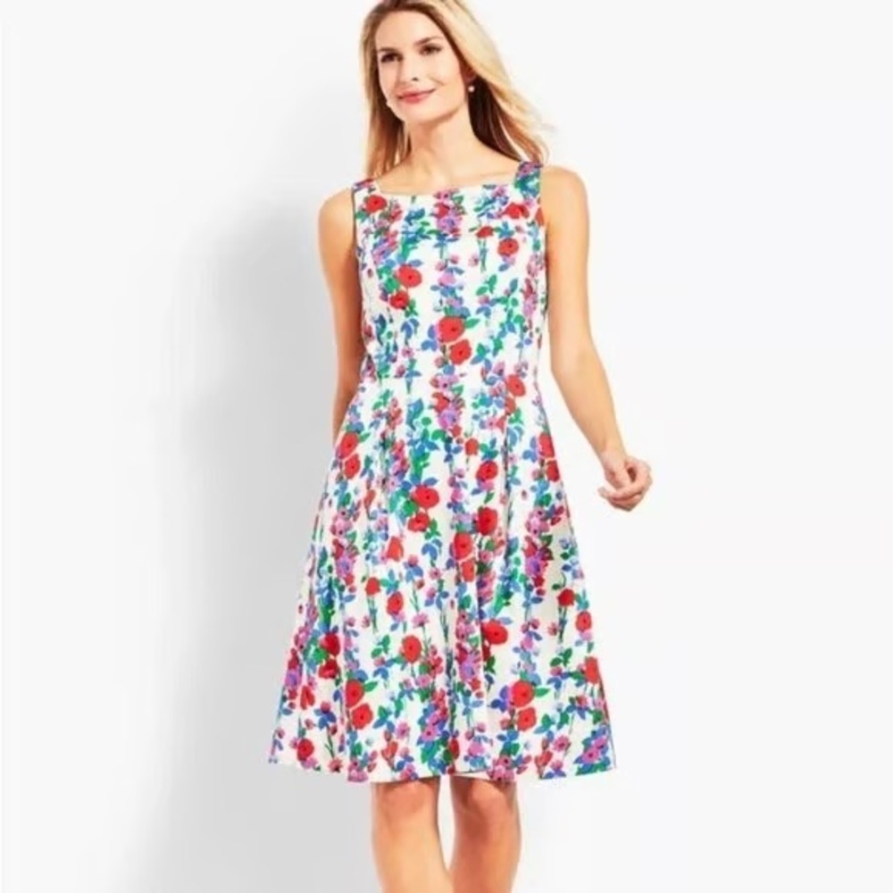 Talbots Trellis Floral Sleeveless Fit & Flare Dress Sz 8